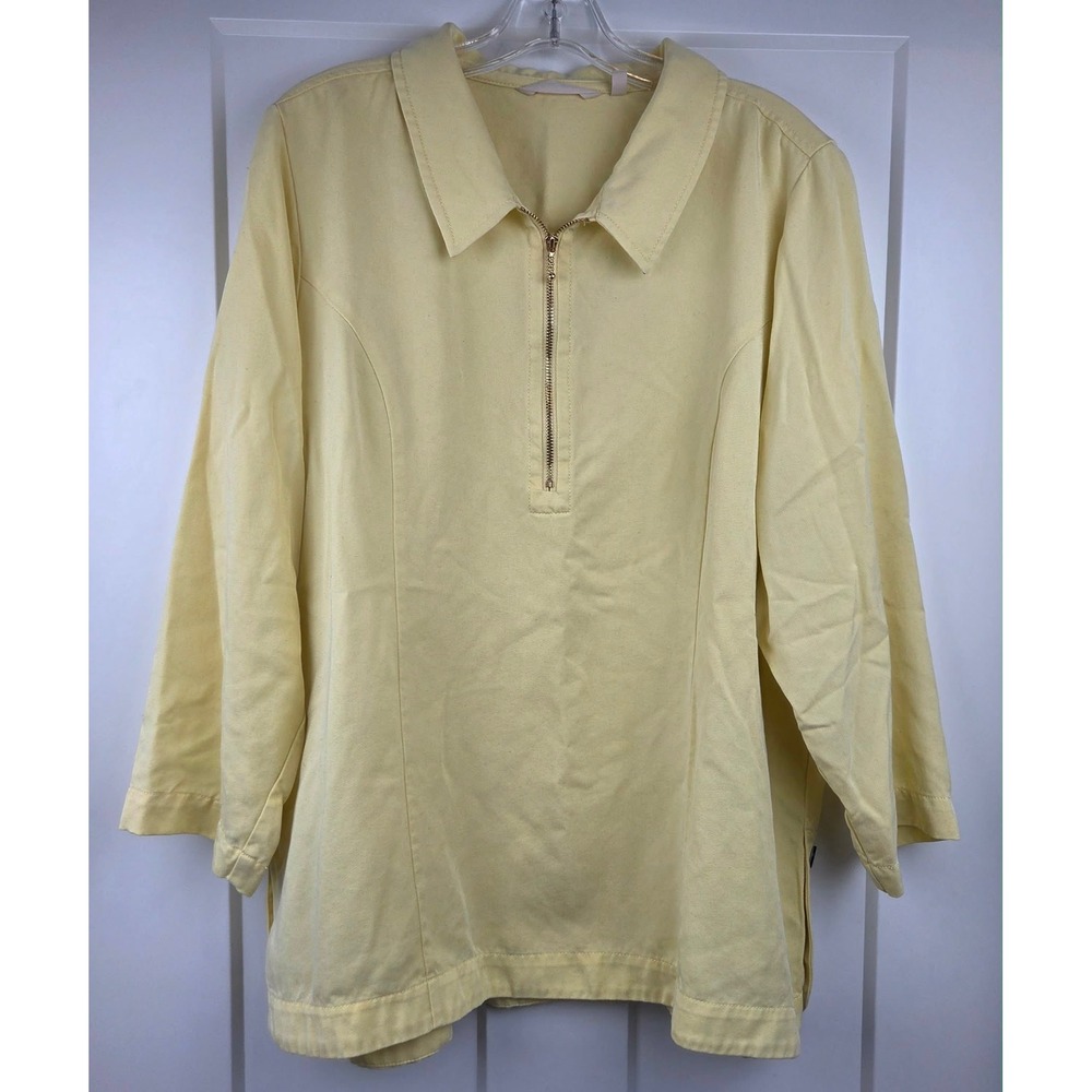 Soft Surroundings Lemon Meringue Day Defining Size 1X Collared Top Button Detail